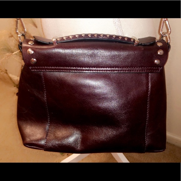 ZARA Studded Leather Burgundy Crossbody Bag - Picture 9 of 12